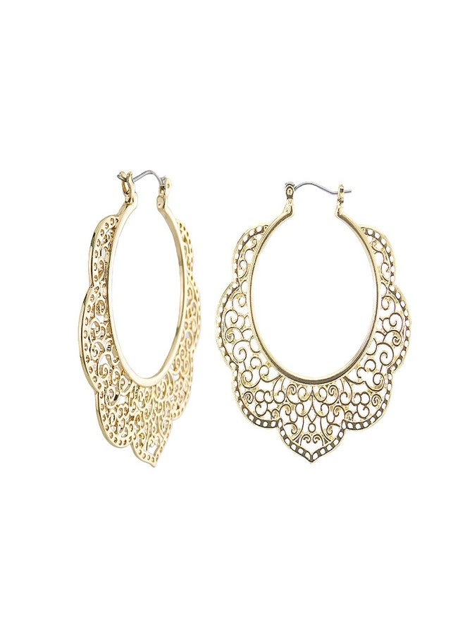 NTLX Bohemian Boho Filigree Hoop Earrings for Women - Intricate & Delicate Cutout Design Details - Tribal Floral Gypsy Lightweight Geometric Metallic Statement Earrings (Outer Floral - Gold) - Image 1