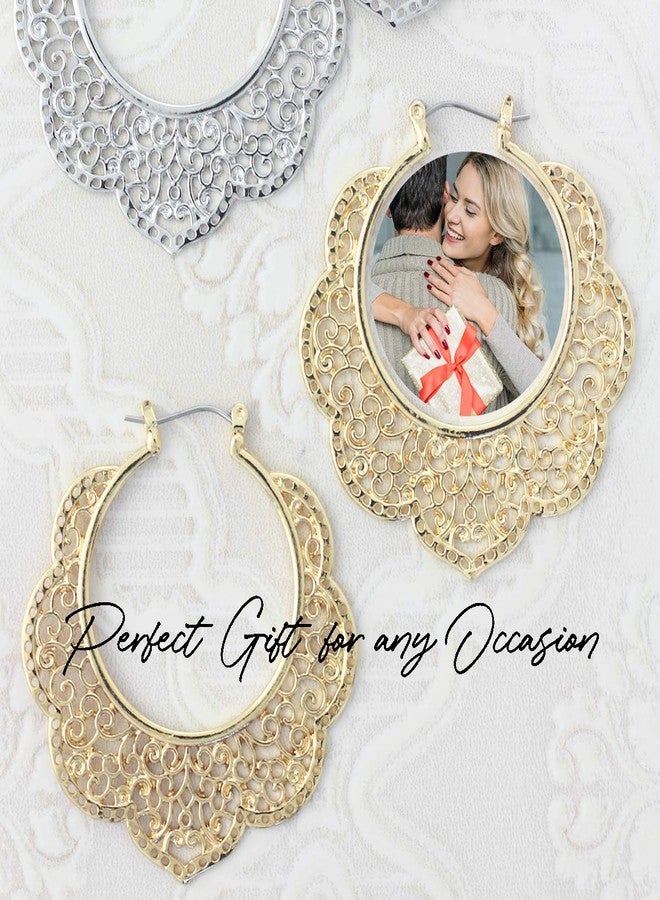 NTLX Bohemian Boho Filigree Hoop Earrings for Women - Intricate & Delicate Cutout Design Details - Tribal Floral Gypsy Lightweight Geometric Metallic Statement Earrings (Outer Floral - Gold) - Image 5