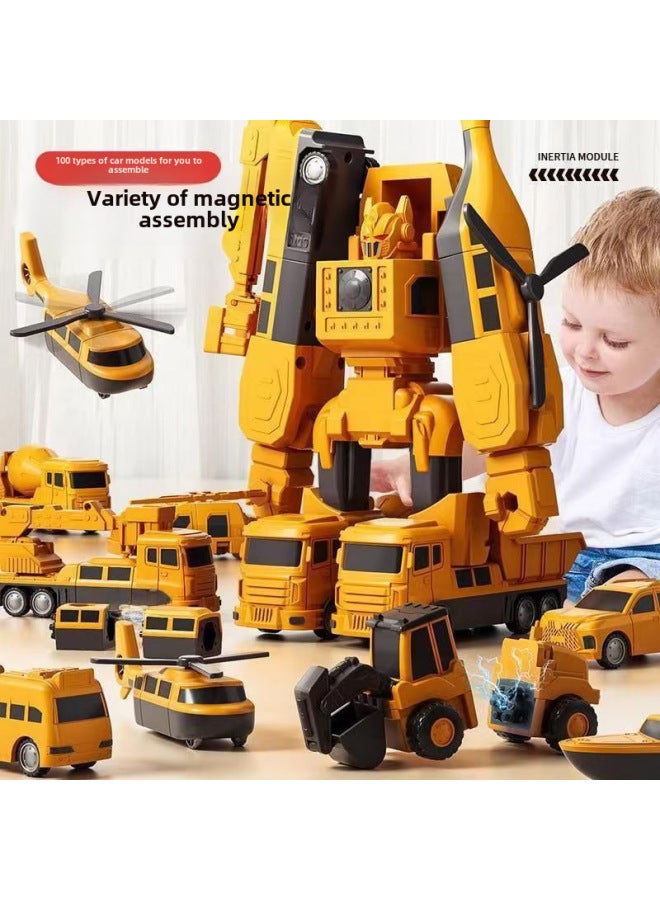 Children's Magnetic Toy Car Boy's Building Blocks Assembled And Spliced Engineering Vehicle Varietized Puzzle King Kong Robot Cross-border-Specifications:Storage Box [engineering Series] 35 Pieces  - Image 2