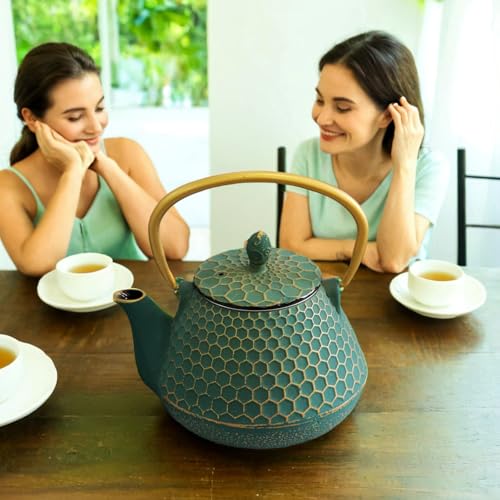 YJX Cast Iron Tea Kettle, Japanese Tetsubin Teapot Coated with Enameled Interior, Durable Cast Iron Teapot with Stainless Steel Infuser for Stovetop Safe(1000ml/34oz) - Image 4
