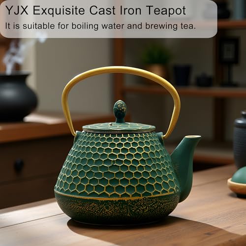 YJX Cast Iron Tea Kettle, Japanese Tetsubin Teapot Coated with Enameled Interior, Durable Cast Iron Teapot with Stainless Steel Infuser for Stovetop Safe(1000ml/34oz) - Image 3