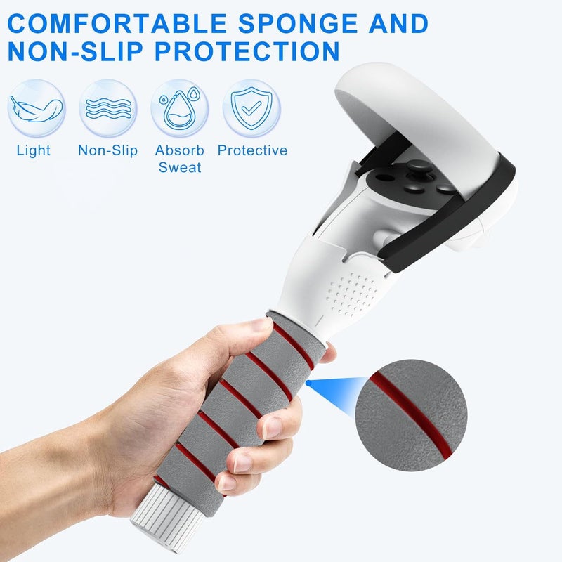 okcsc 2 in 1 Handle Attachment for Oculus Quest 2 & Long Arms, VR Gorilla Tag Long Arms/Stick Extension Grips for Meta Quest 2 Accessories, Anti Sweat Sponge Cover,Compatible with Meta Quest 1/2/Rift S - Image 5