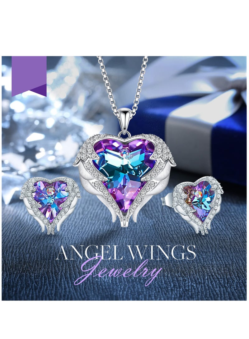 Excefore Wing Love Heart Necklaces And Earrings, Gold Tone Jewelry Sets Birthday, Anniversary Valentine's Day Jewelry Gifts For Women Mom Wife Sister Best Friend, Silver Tone - Image 3