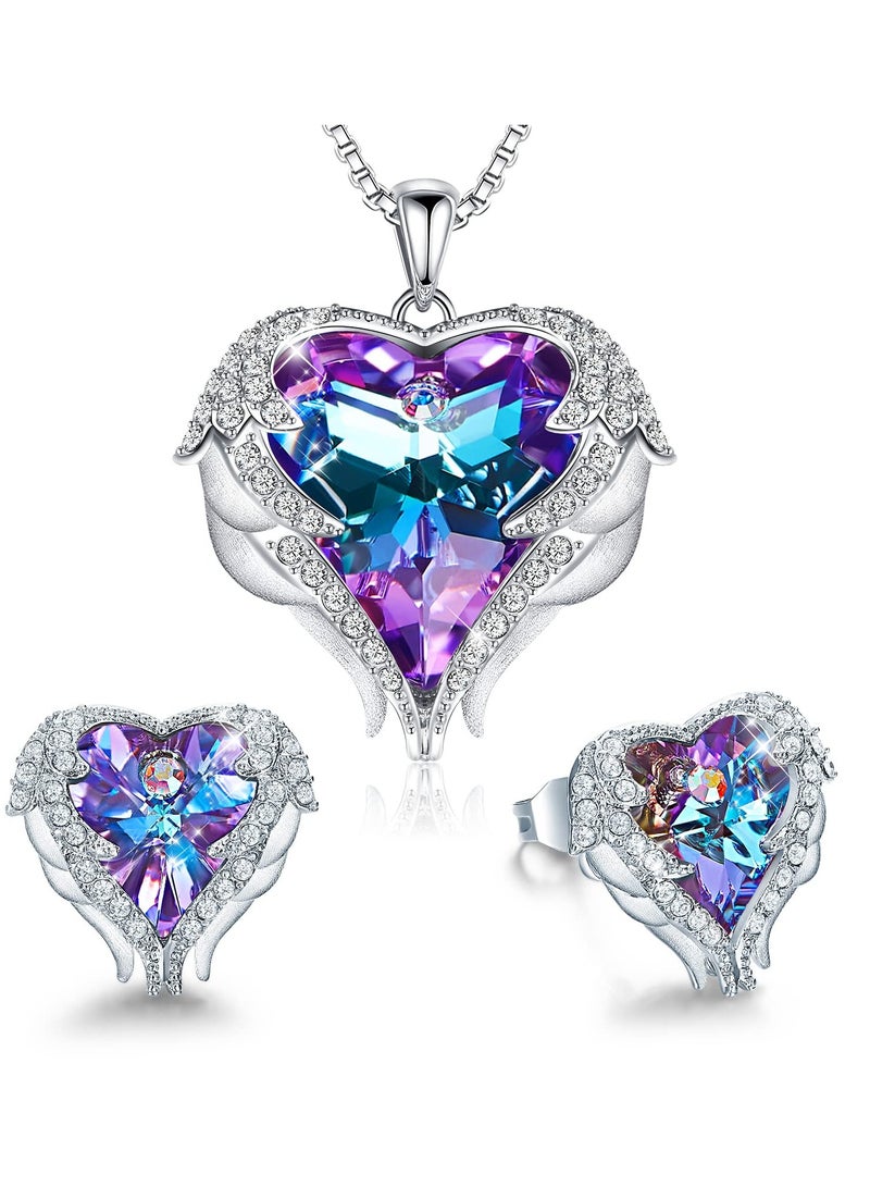 Excefore Wing Love Heart Necklaces And Earrings, Gold Tone Jewelry Sets Birthday, Anniversary Valentine's Day Jewelry Gifts For Women Mom Wife Sister Best Friend, Silver Tone - Image 1