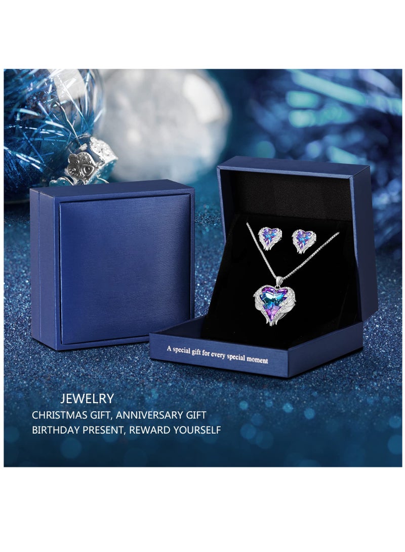 Excefore Wing Love Heart Necklaces And Earrings, Gold Tone Jewelry Sets Birthday, Anniversary Valentine's Day Jewelry Gifts For Women Mom Wife Sister Best Friend, Silver Tone - Image 5