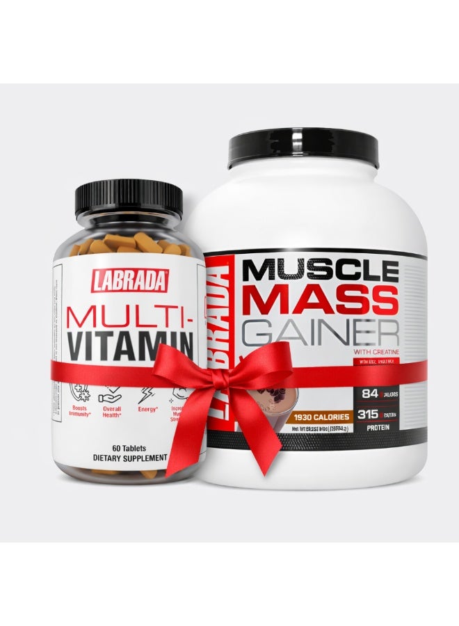 Labrada Muscle Mass Gainer 6lb Chocolate + Labrada Multivitamin 60 Tabs - Image 1