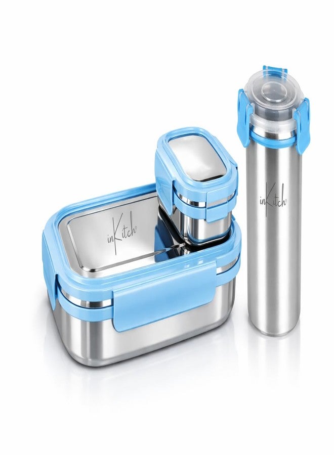 inKitch Lunch Box for Kids with 500ml Steel Bottle with Cap, Leak Proof Stainless Steel Tiffin Box Set, Air Tight Food Grade Lunch Box 540ML + 90ML for School Kids Office College Picnic Travel - Image 1