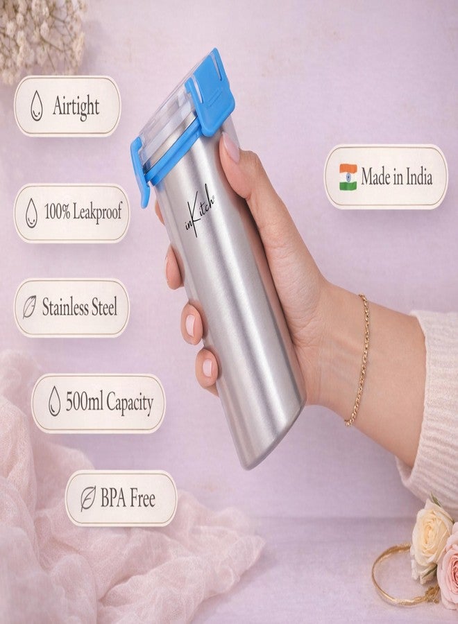 inKitch Lunch Box for Kids with 500ml Steel Bottle with Cap, Leak Proof Stainless Steel Tiffin Box Set, Air Tight Food Grade Lunch Box 540ML + 90ML for School Kids Office College Picnic Travel - Image 3