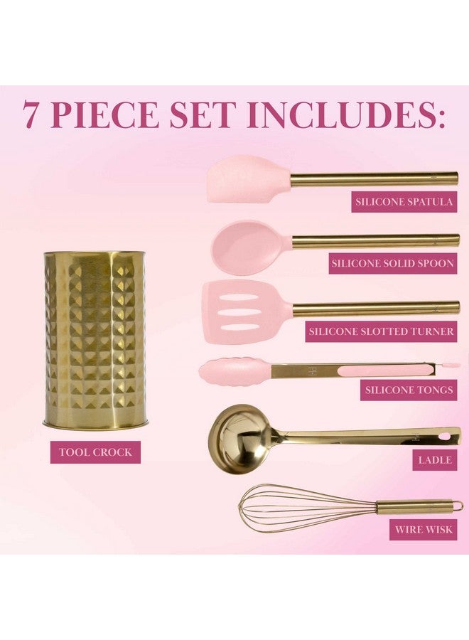 باريس هيلتون مجموعة أدوات مطبخ باريس هيلتون مع أدوات طهي من السيليكون، ومضرب ومغرفة من الفولاذ المقاوم للصدأ، 7 قطع، وردي وذهبي - Image 4