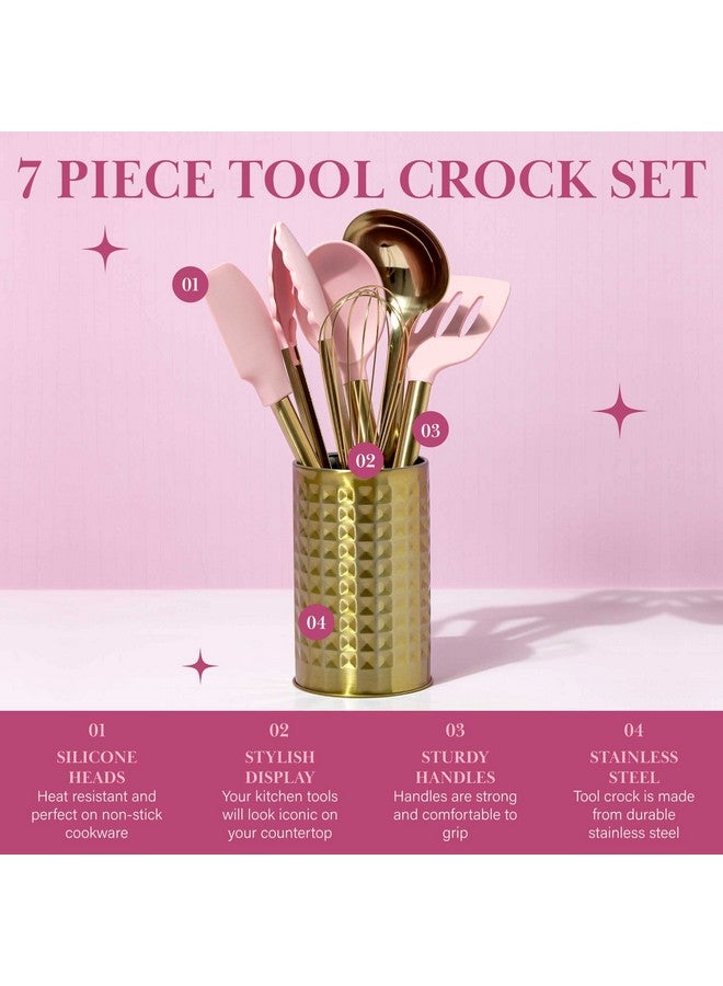 باريس هيلتون مجموعة أدوات مطبخ باريس هيلتون مع أدوات طهي من السيليكون، ومضرب ومغرفة من الفولاذ المقاوم للصدأ، 7 قطع، وردي وذهبي - Image 3