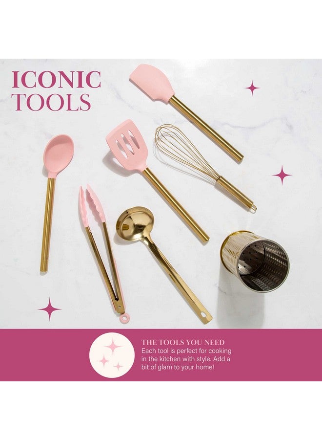 باريس هيلتون مجموعة أدوات مطبخ باريس هيلتون مع أدوات طهي من السيليكون، ومضرب ومغرفة من الفولاذ المقاوم للصدأ، 7 قطع، وردي وذهبي - Image 5