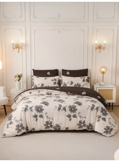 Donetella Printed Duvet Set, King Size Fits 200x200 cm - 6-Pcs Bed Set, Brushed Microfiber Fabric - 1 Duvet Cover, 1 Fitted Sheet, 2 Pillow Shams, 2 Pillowcases (Filler Not Included)