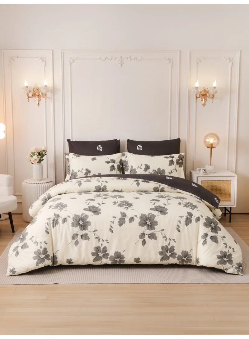 Printed Duvet Set, King Size Fits 200x200 cm - 6-Pcs Bed Set, Brushed Microfiber Fabric - 1 Duvet Cover, 1 Fitted Sheet, 2 Pillow Shams, 2 Pillowcases (Filler Not Included)