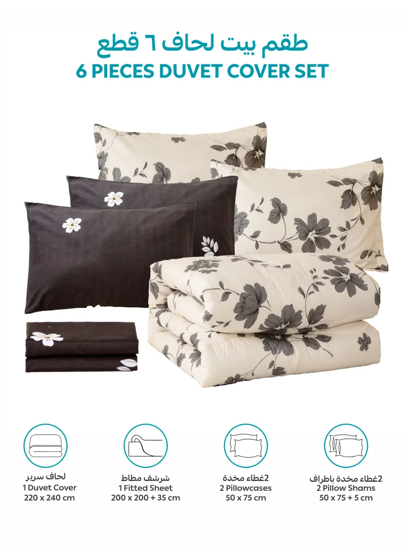 Donetella KING (200x200 cm) Printed Duvet Set, King Size Fits 200x200 cm - 6-Pcs Bed Set, Brushed Microfiber Fabric - 1 Duvet Cover, 1 Fitted Sheet, 2 Pillow Shams, 2 Pillowcases (Filler Not Included)  | Best Price UAE