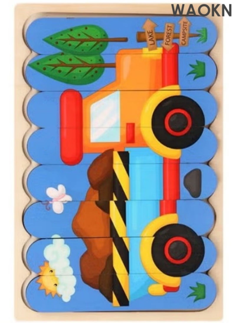 WAOKN Kids Wooden Puzzle Early Education Creative Embedded Double Sided Strip Building Blocks Puzzle Exercise Children Hand and Eye Coordination Ability Cognitive Ability Wooden Bar Puzzle Toy