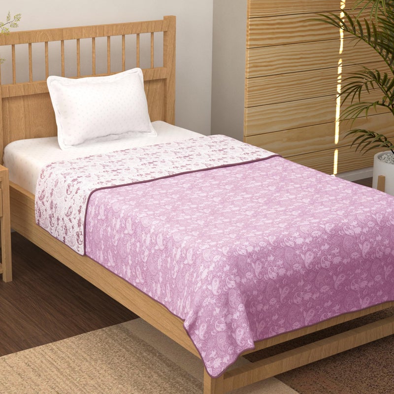 Story@Home Dohar Single Bed | 100% Cotton Blankets for Summer | 144x 220CM, 150GSM AC Blanket and Ac Comforter Single Bed | Pink & White Floral Pattern, Reversible Quilt | Ideal for Gifting - Image 3