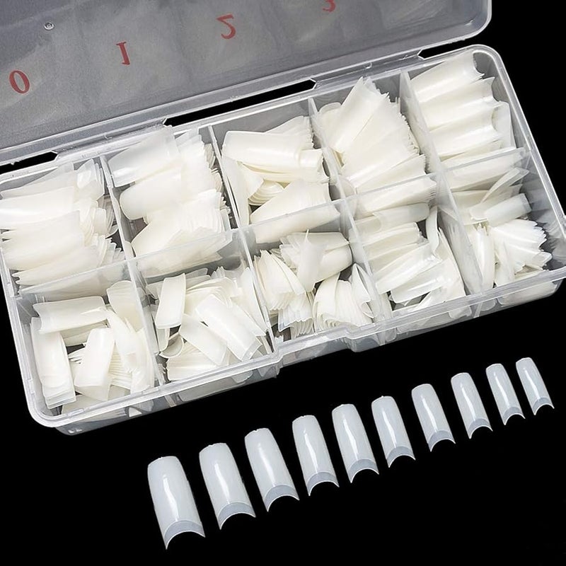 krofaue 500PCS Natural False Nails Tips Lady French Style Acrylic Artificial Tip Manicure with Box of 10 Sizes for Nail Art Salons and Home DIY - Image 1