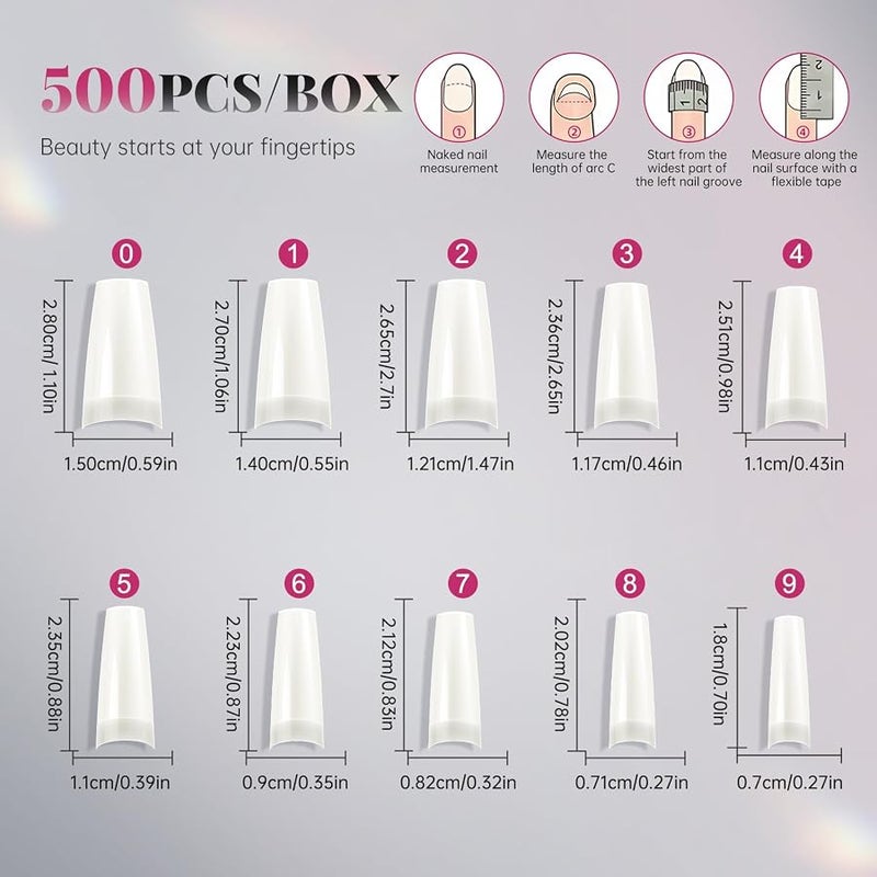 krofaue 500PCS Natural False Nails Tips Lady French Style Acrylic Artificial Tip Manicure with Box of 10 Sizes for Nail Art Salons and Home DIY - Image 2