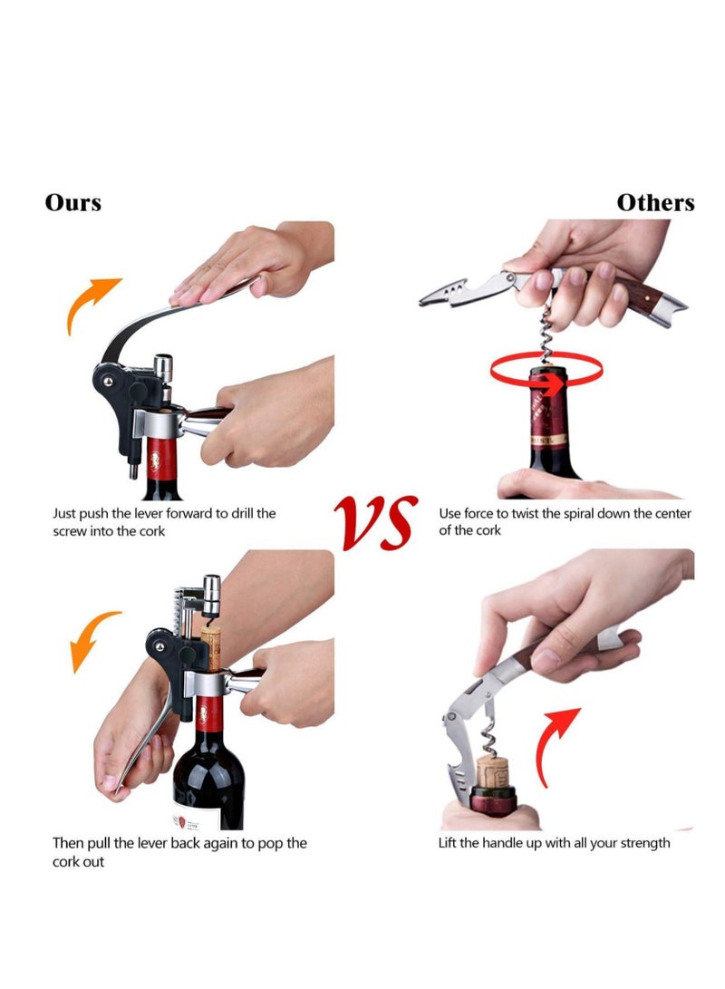 SYOSI فتاحة زجاجات النبيذ هدية المحترفين لفتاحات النبيذ زجاجات النبيذ، فتاحة زجاجات النبيذ القابلة للاستخدام مرة أخرى للرجال والنساء، عشاق النبيذ، النادلين، الخوادم، فتاحة زجاجات النبيذ برافعة فضية - Image 4