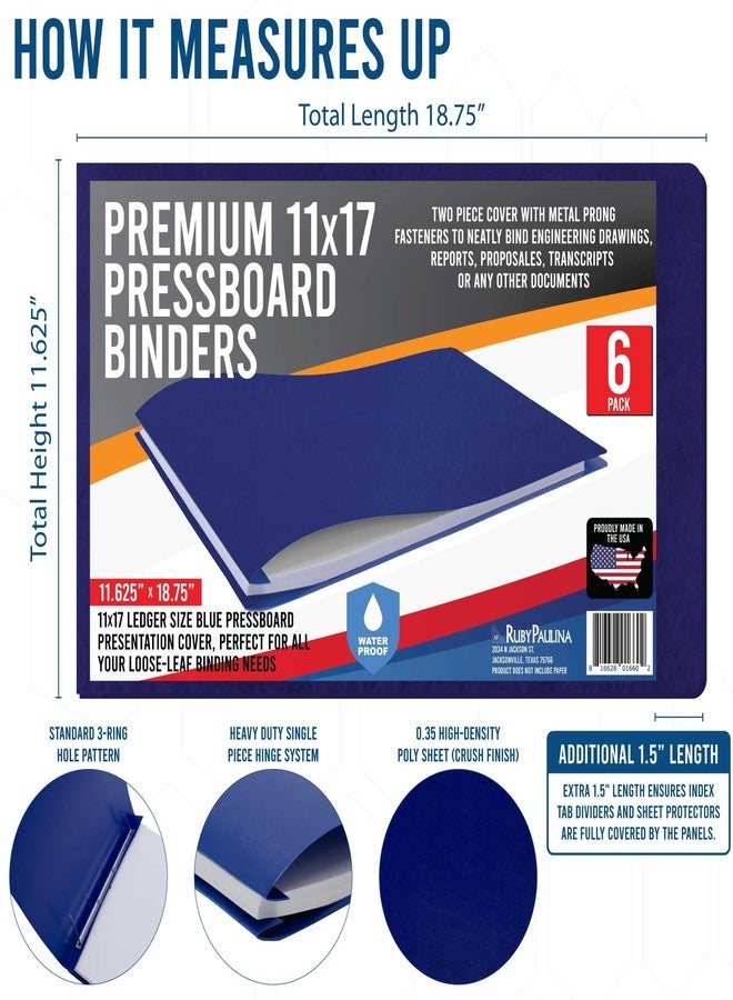 Ruby Paulina 11x17 Report Cover Pressboard Binder Poly Panels Includes Fold-Over Metal Fasteners Blue Package of 6 - Image 3