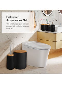 Mimelon 6-pcs Bathroom Accessory Set Bamboo Black Bathroom Set Includes Toothbrush Cup & Holder Soap Dispenser Soap Dish Durable Toilet Brush with Holder - pzsku/Z9D816A08B0D68A988BC2Z/45/_/1672357191/7576b34c-bca8-42b1-8dea-c2fc88b0b995