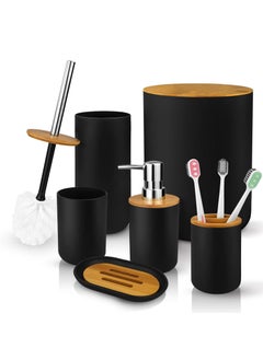 Mimelon 6-pcs Bathroom Accessory Set Bamboo Black Bathroom Set Includes Toothbrush Cup & Holder Soap Dispenser Soap Dish Durable Toilet Brush with Holder - pzsku/Z9D816A08B0D68A988BC2Z/45/_/1672357191/a83fbb8e-5ed4-4320-ac46-49bd7c8c2e29