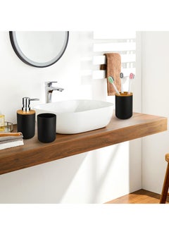 Mimelon 6-pcs Bathroom Accessory Set Bamboo Black Bathroom Set Includes Toothbrush Cup & Holder Soap Dispenser Soap Dish Durable Toilet Brush with Holder - pzsku/Z9D816A08B0D68A988BC2Z/45/_/1672357192/4666416f-b83c-41c0-bbde-f29f0089d855