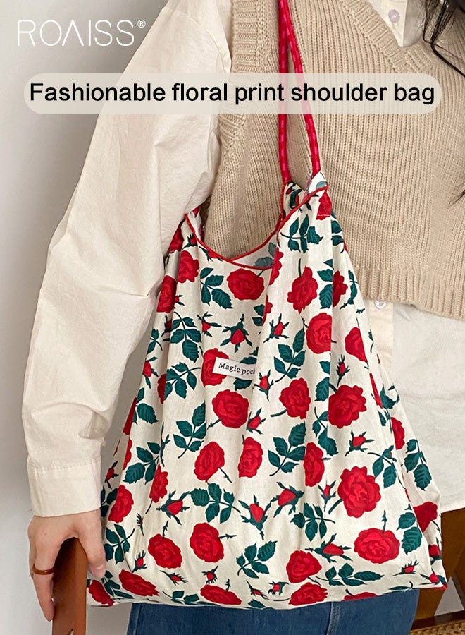 roaiss Floral Large Capacity Shoulder Bag Women'S Daily Commuting Vacation Casual Cotton Open Tote Bag  - Image 2