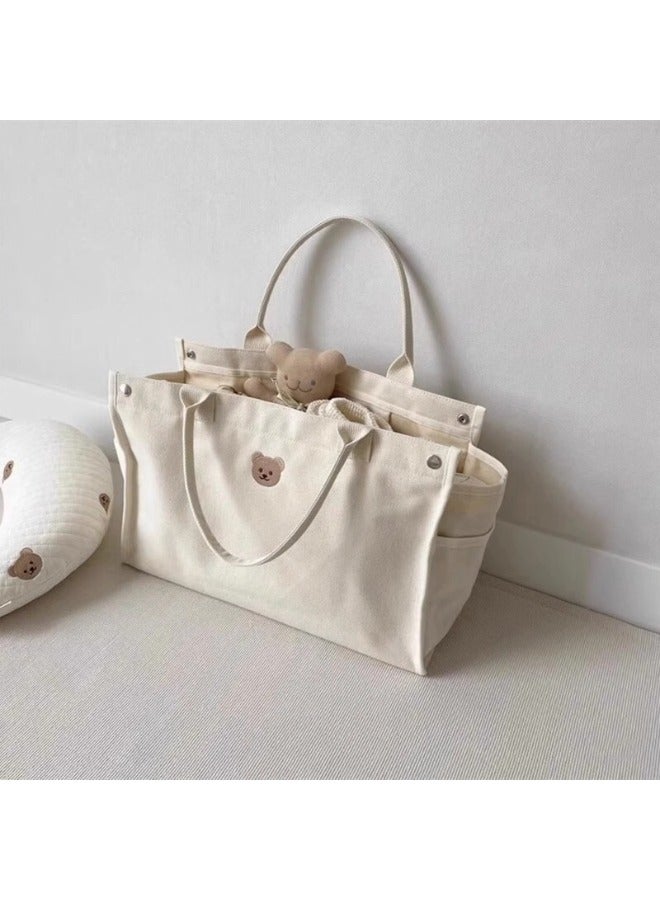 شيبشيب حقائب حفاضات قماشية على شكل دب لطيف، حقيبة أطفال كبيرة السعة للأم، حقيبة يد حقيبة أمومة بجيوب متعددة للأطفال والنساء والسفر - Image 1