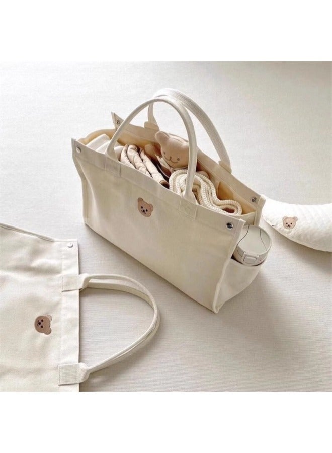 شيبشيب حقائب حفاضات قماشية على شكل دب لطيف، حقيبة أطفال كبيرة السعة للأم، حقيبة يد حقيبة أمومة بجيوب متعددة للأطفال والنساء والسفر - Image 2