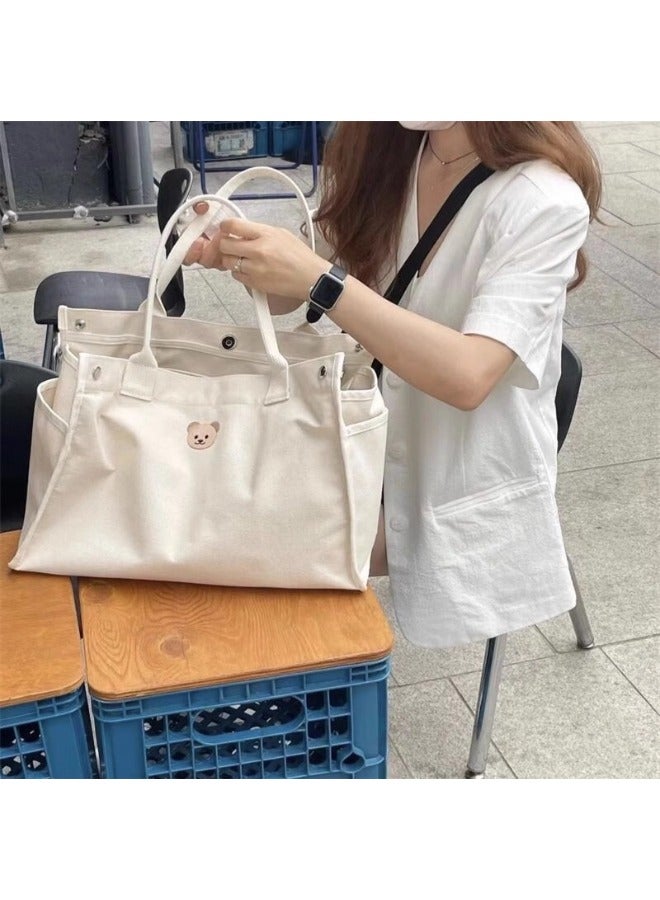 شيبشيب حقائب حفاضات قماشية على شكل دب لطيف، حقيبة أطفال كبيرة السعة للأم، حقيبة يد حقيبة أمومة بجيوب متعددة للأطفال والنساء والسفر - Image 3