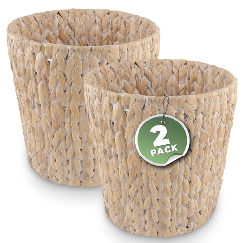 84ECO 2-Pack White Wicker Trashs Can for Bathroom, Bedroom, Office - Image 1