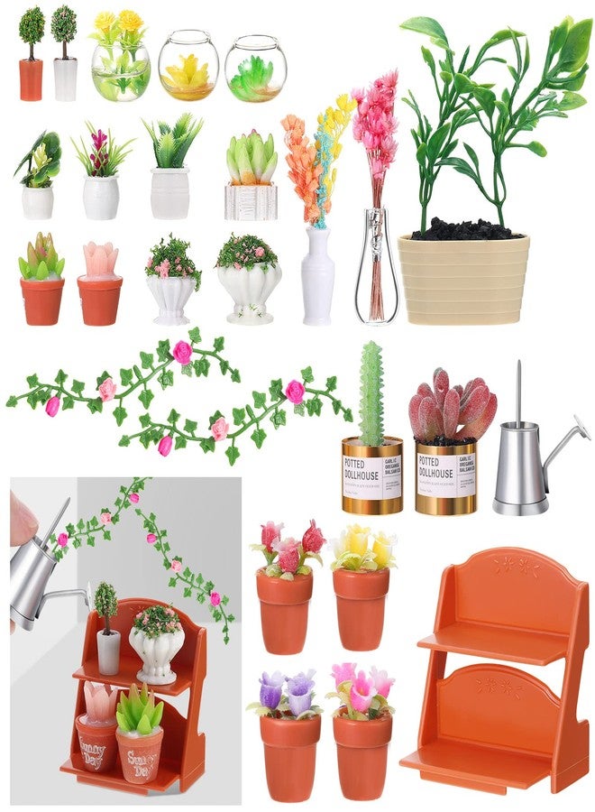 Luinabio 26 Pieces Dollhouse Plant Miniature Bonsai Mini Potted Plant Flower Model Tiny Fake Greenery Ornament Dollhouse Decoration for Boy Girl(Stylish Style) - Image 1