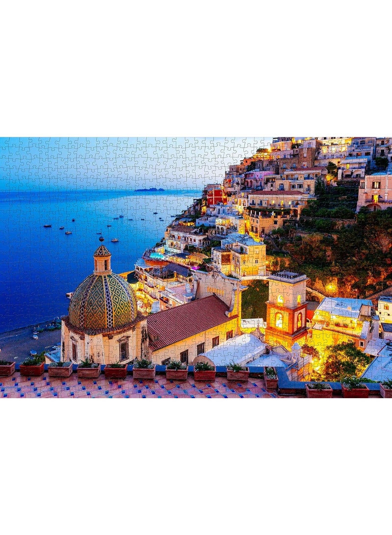Capstro 1000 Piece Jigsaw Puzzle for Adults & Teens – Premium Landscape Scenery Puzzle with High-Definition Artwork | Challenging Brain Game & Relaxing Family Activity for Ages 14+ – Night View in Positano - Image 2