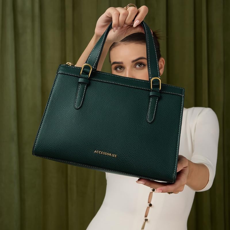 Accessorize London Women's Dwight Contrast Stitch Handheld Bag | Compact Structured Purse | Formal Satchel for Women | Gift Option - Image 3