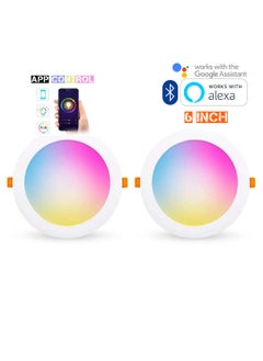 TUYA 2 Pcs RGB+CCT Downlight 6 Inch 10W Ceiling Light Bluetooth Control Works With Alexa And Google Assistant Led Light With App Control 16 Million Color Range 50000 Hour Lifespan 2700K-6500K Color Range  - Image 1