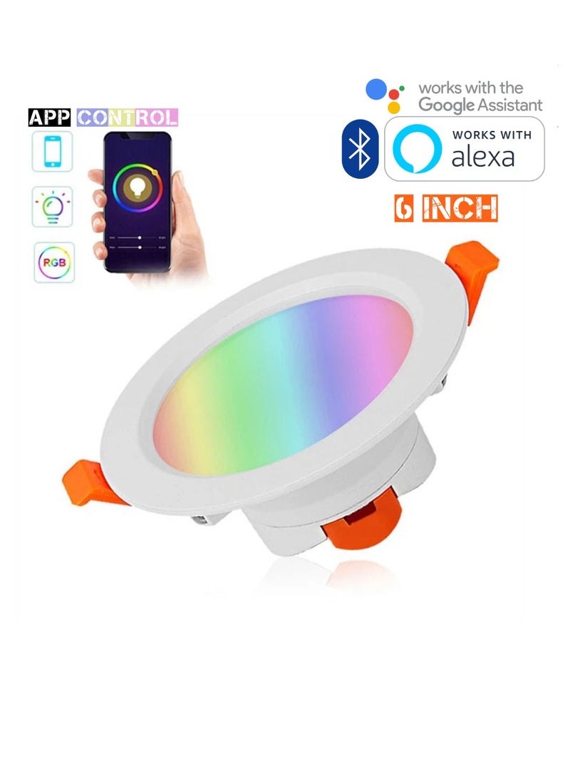 TUYA - 2 Pcs RGB+CCT Downlight 6 Inch 10W Ceiling Light Bluetooth Control Works With Alexa And Google Assistant Led Light With App Control 16 Million Color Range 50000 Hour Lifespan 2700K-6500K Color Range - Image 1