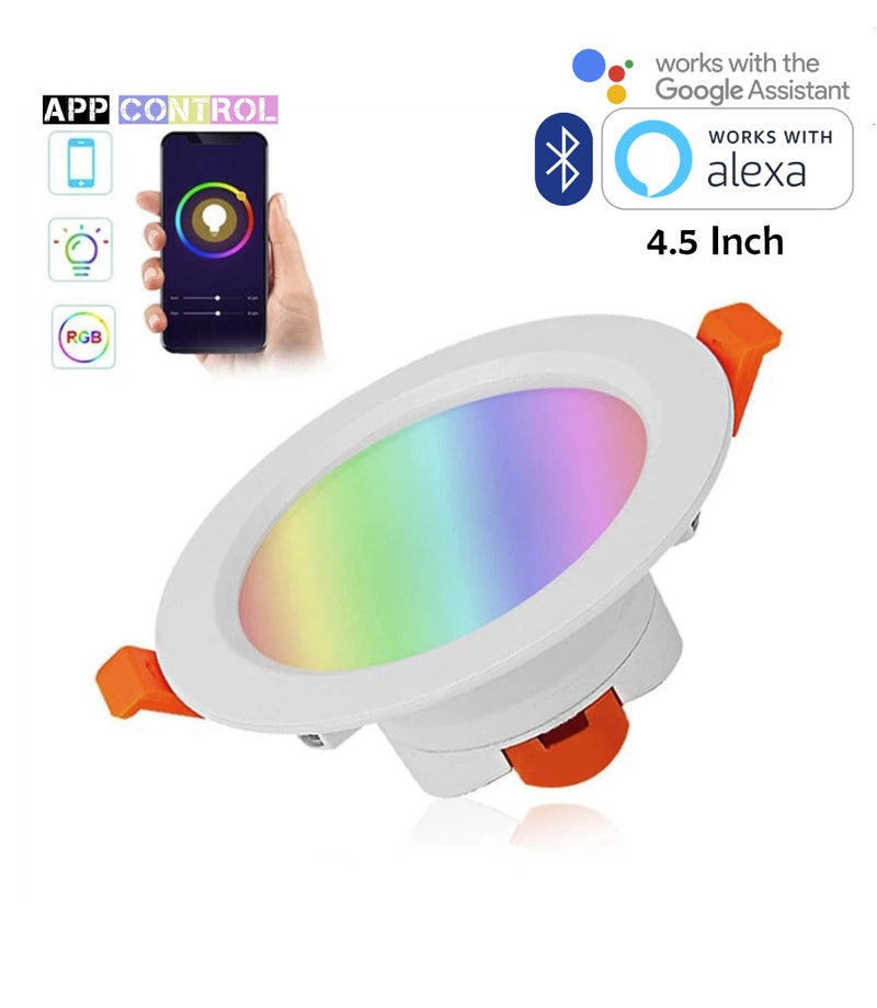 TUYA 2 Pcs RGB+CCT Downlight 4.5 Inch 10W Ceiling Light Bluetooth Control Works With Alexa And Google Assistant Led Light With App Control 16 Million Color Range 50000 Hour Lifespan 2700K-6500K Color Range - Image 2