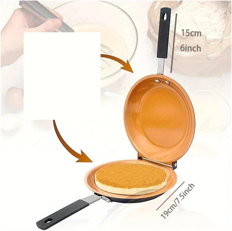 Double Sided Folding Non Stick Frying Pan, Breakfast, Waffle And Cake, Kitchen Tools, Accessories(1pc yellow) - Image 3
