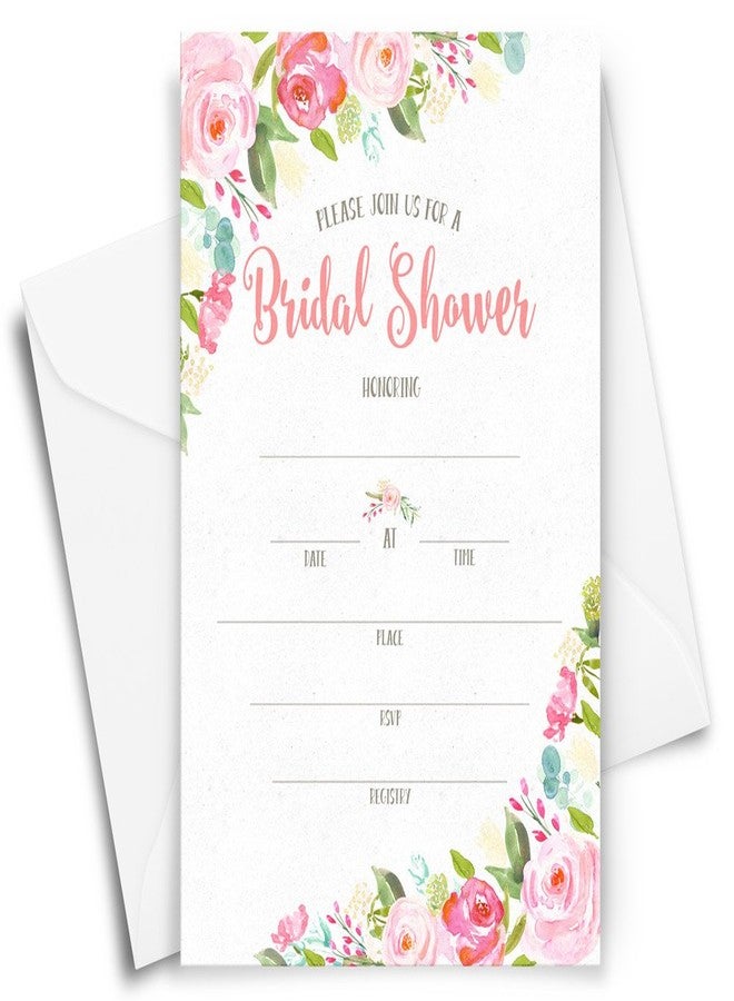 Printed Party Bridal Shower Invitations and Envelopes, Floral, Set of 40 - Image 3