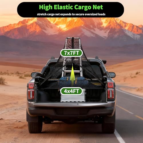 Ezfilet Cargo Net for Pickup Truck Bed, Highly Elastic Truck Bed Net, Suitable for Daily Light Loads of Trucks, 4'x4' Stretches to 7'x7', with 6 Metal Carabiners - Image 5
