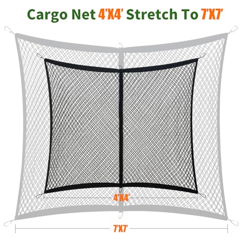 Ezfilet Cargo Net for Pickup Truck Bed, Highly Elastic Truck Bed Net, Suitable for Daily Light Loads of Trucks, 4'x4' Stretches to 7'x7', with 6 Metal Carabiners - Image 2
