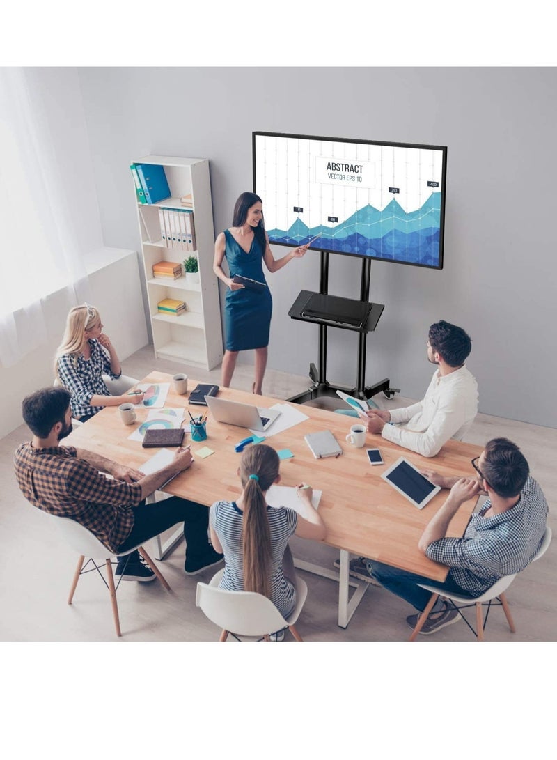 Mobile TV Cart with Wheels for 32-65 Inch LCD LED Plasma Flat Screen TVs- Height Adjustable Rolling TV Stand Hold up to 132 lbs- Floor Stand with Tray Max VESA 600x400mm - Image 2