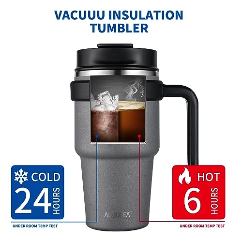 ALOUFEA 20 oz Insulated Coffee Mug Tumbler with Handle, Stainless Steel Travel Mug Tumbler with Lid and Straw, Double Wall Vacuum Leak Proof Ice Coffee Thermal Cup, Gray - Image 4