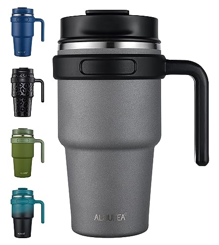 ALOUFEA 20 oz Insulated Coffee Mug Tumbler with Handle, Stainless Steel Travel Mug Tumbler with Lid and Straw, Double Wall Vacuum Leak Proof Ice Coffee Thermal Cup, Gray - Image 1