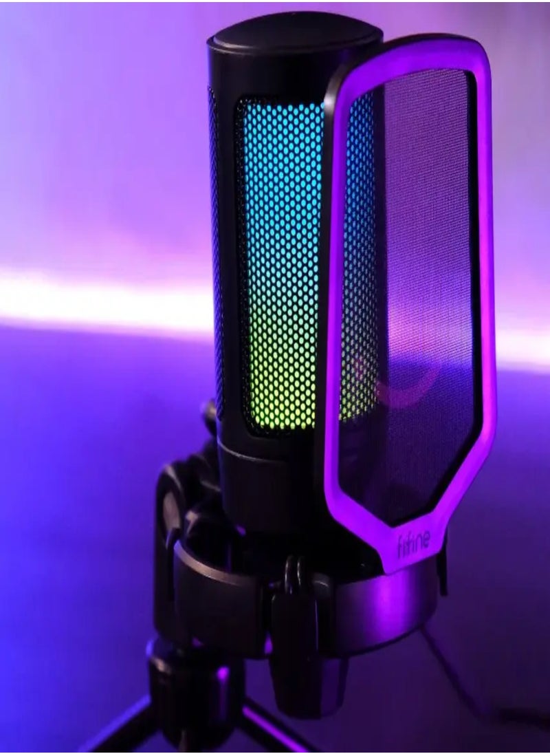 FIFINE - FIFINE Gaming USB Microphone for PC PS5, Condenser Mic with Quick Mute, RGB Indicator, Tripod Stand, Pop Filter, Shock Mount, Gain Control for Streaming Discord Twitch Podcasts Videos-AmpliGame - A6V - Image 1