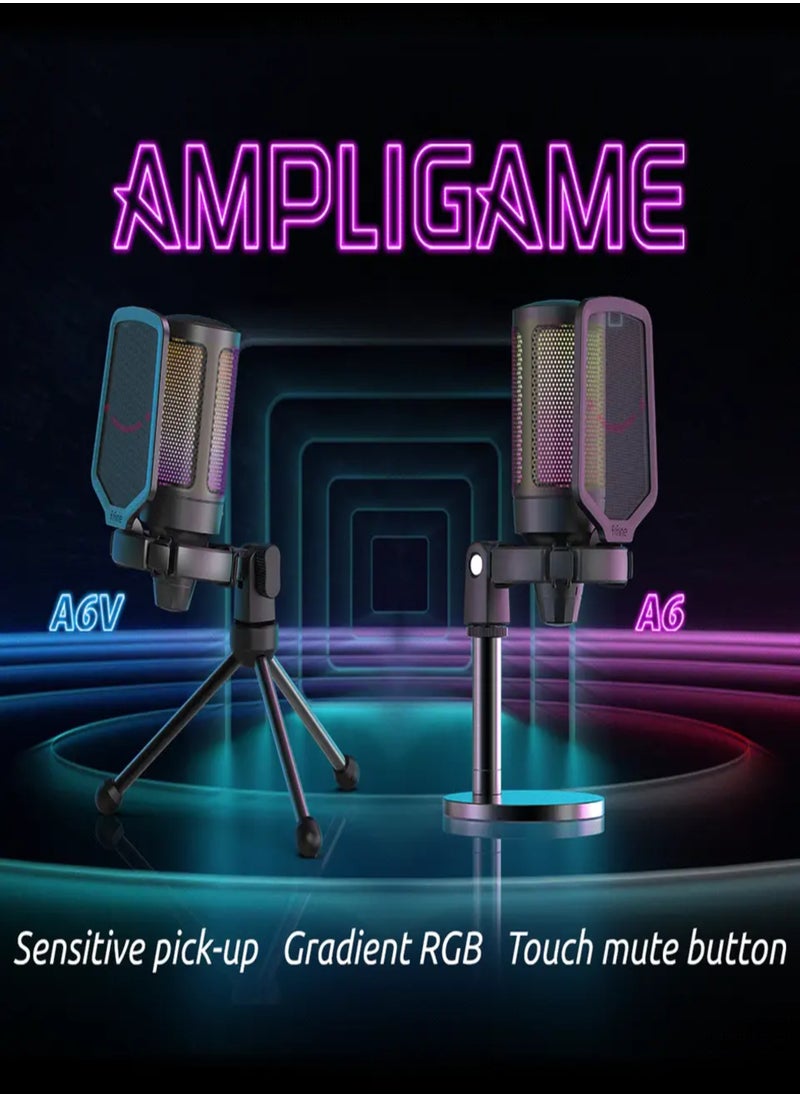 FIFINE - FIFINE Gaming USB Microphone for PC PS5, Condenser Mic with Quick Mute, RGB Indicator, Tripod Stand, Pop Filter, Shock Mount, Gain Control for Streaming Discord Twitch Podcasts Videos-AmpliGame - A6V - Image 1