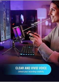 FIFINE FIFINE Gaming USB Microphone for PC PS5, Condenser Mic with Quick Mute, RGB Indicator, Tripod Stand, Pop Filter, Shock Mount, Gain Control for Streaming Discord Twitch Podcasts Videos-AmpliGame - A6V  - Image 3