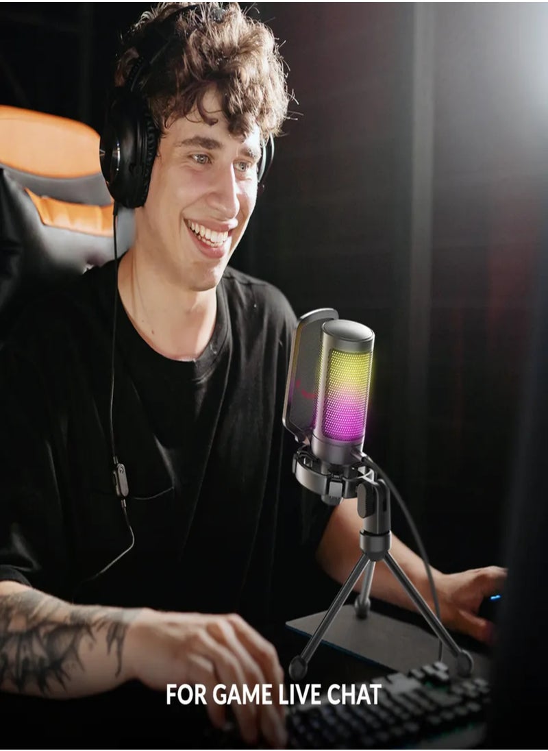 FIFINE - FIFINE Gaming USB Microphone for PC PS5, Condenser Mic with Quick Mute, RGB Indicator, Tripod Stand, Pop Filter, Shock Mount, Gain Control for Streaming Discord Twitch Podcasts Videos-AmpliGame - A6V - Image 1