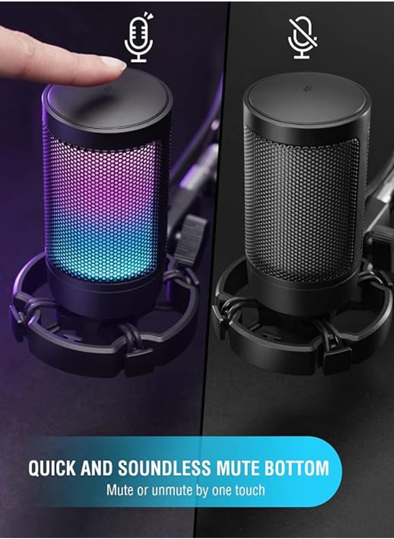 FIFINE - FIFINE Gaming USB Microphone for PC PS5, Condenser Mic with Quick Mute, RGB Indicator, Tripod Stand, Pop Filter, Shock Mount, Gain Control for Streaming Discord Twitch Podcasts Videos-AmpliGame - A6V - Image 1